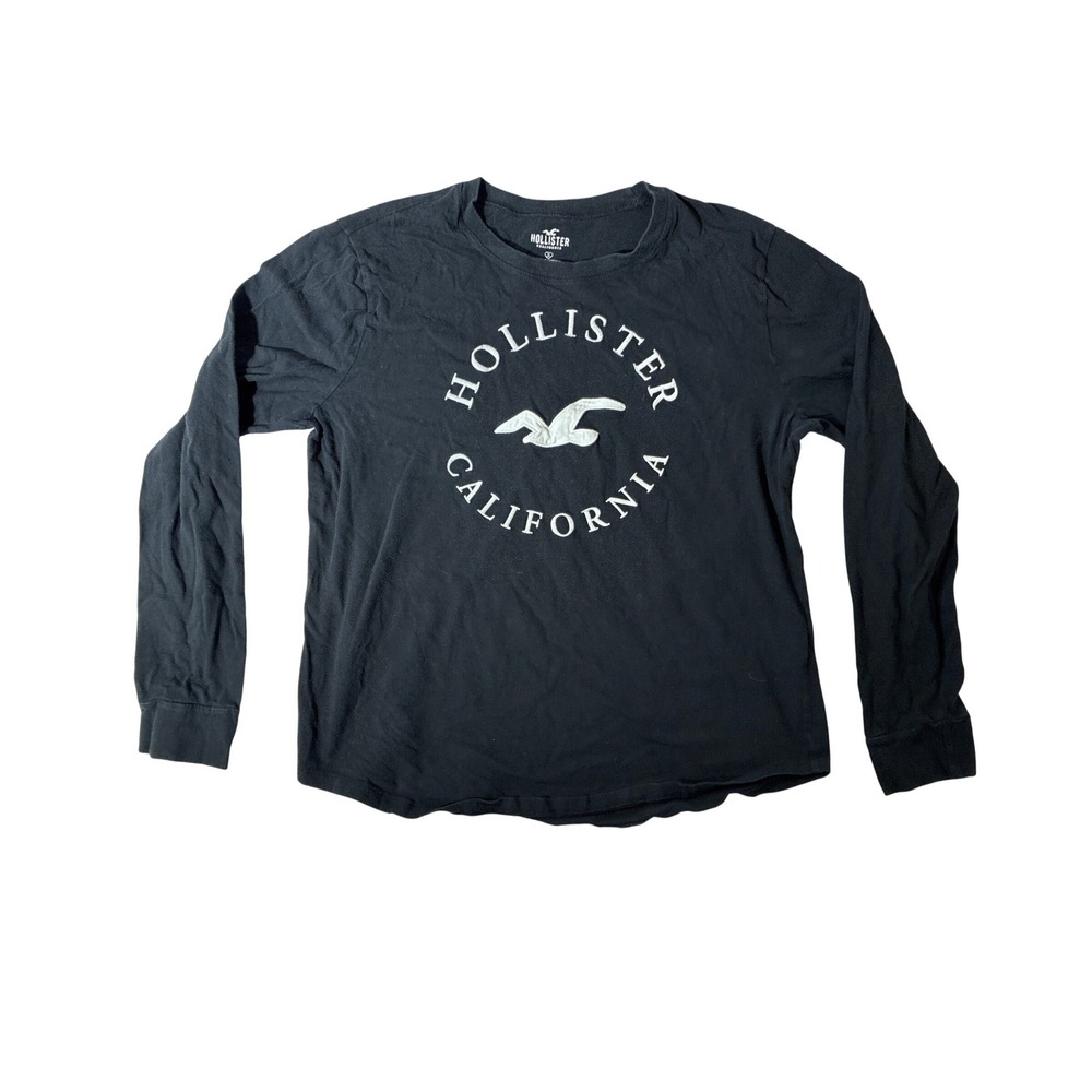 Hollister‎ California Mens Small Black Long Sleeve Graphic T-Shirt Logo Seagull
